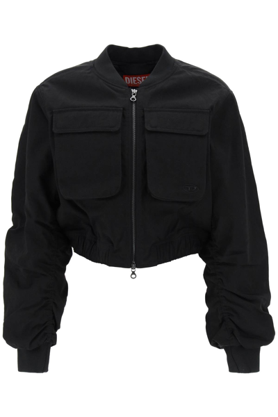 Shop Diesel Khlo Cropped Utility Jacket In Deep Black (black)