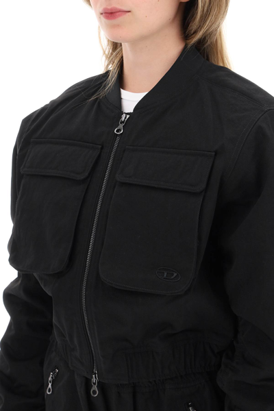 Shop Diesel Khlo Cropped Utility Jacket In Deep Black (black)