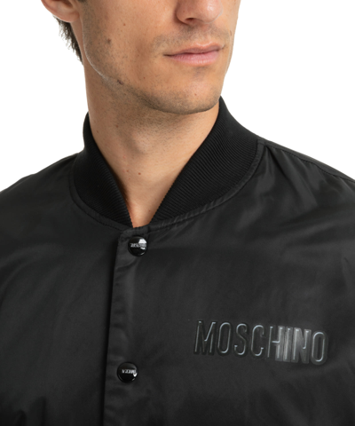 Shop Moschino Teddy Bear Bomber Jacket In Black
