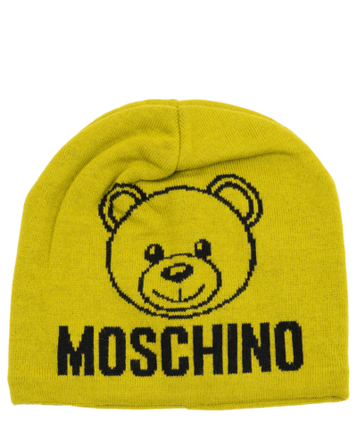 Shop Moschino Teddy Bear Wool Beanie In Lime