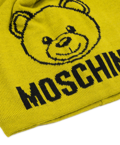 Shop Moschino Teddy Bear Wool Beanie In Lime
