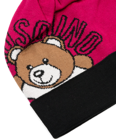 Shop Moschino Teddy Bear Wool Beanie In Fuchsia