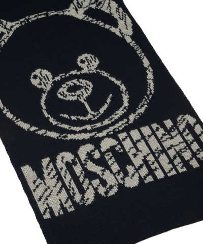 Shop Moschino Teddy Bear Wool Wool Scarf In Blue