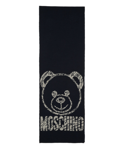 Shop Moschino Teddy Bear Wool Wool Scarf In Blue