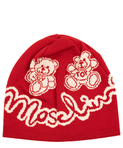 Shop Moschino Teddy Bear Wool Beanie In Red