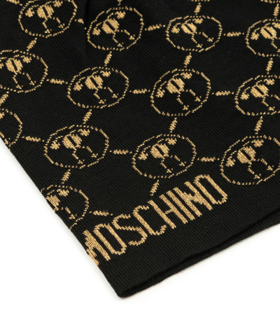 Shop Moschino Double Question Mark Wool Beanie In Black