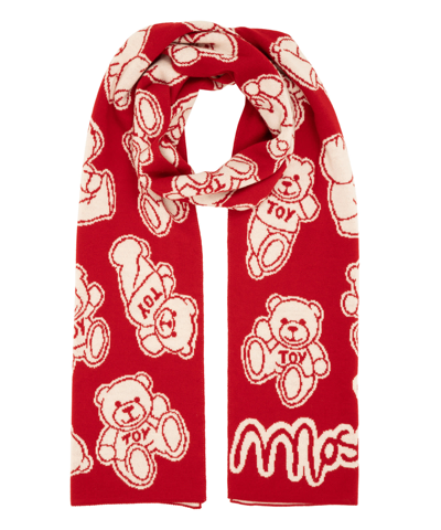 Shop Moschino Teddy Bear Wool Wool Scarf In Red