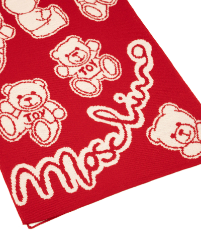 Shop Moschino Teddy Bear Wool Wool Scarf In Red