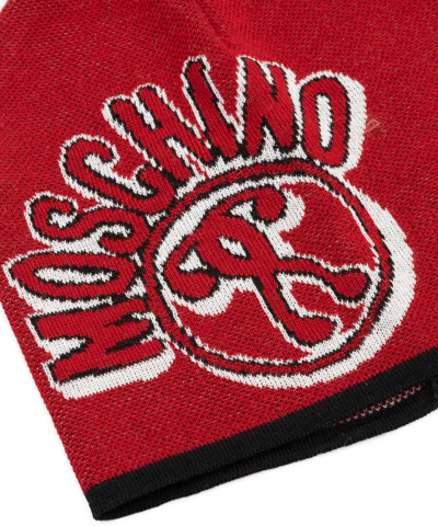 Shop Moschino Double Question Mark Wool Beanie In Red