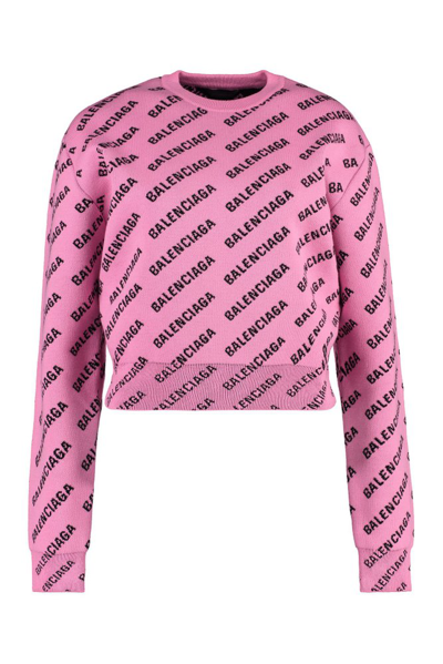Shop Balenciaga Allover Logo Knit Jumper In Pink