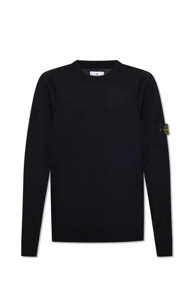 Shop Stone Island Logo Patch Crewneck Knitted Jumper In Black