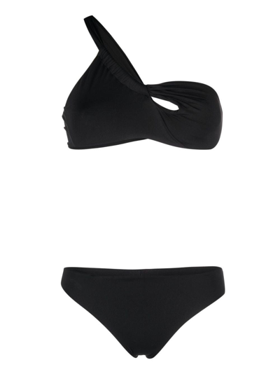 Shop Federica Tosi One-shoulder Bikini Set Black In Nero