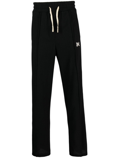 Shop Palm Angels Black Embroidered Monogrammed Track Trousers In Nero
