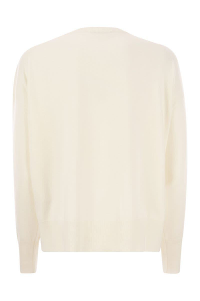 Shop Brunello Cucinelli Cashmere Sweater With Pocket In Cream