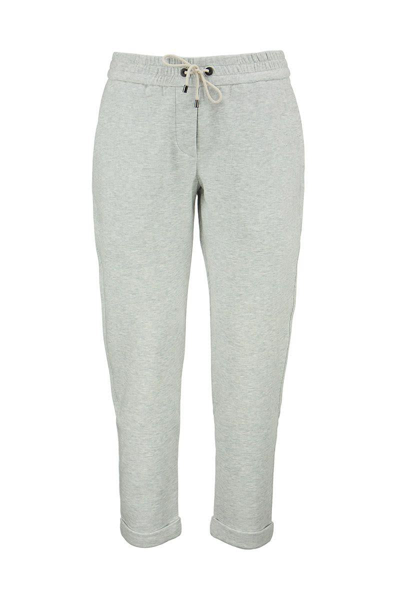 Shop Brunello Cucinelli Lightweight Stretch Cotton Fleece Trousers With Piece Of Furniture In Light Grey