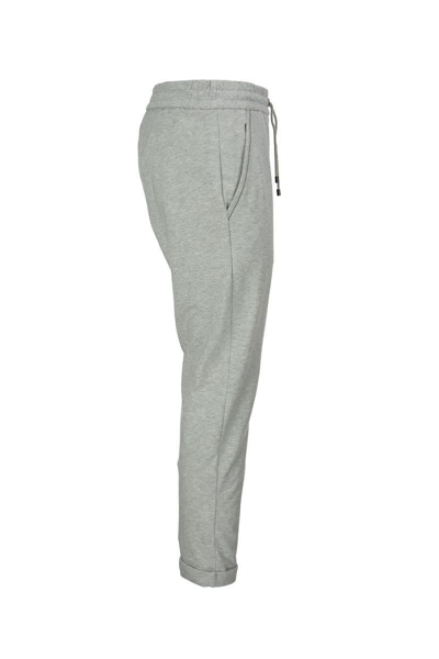 Shop Brunello Cucinelli Stretch Cotton Lightweight French Terry Trousers With Monili In Light Grey