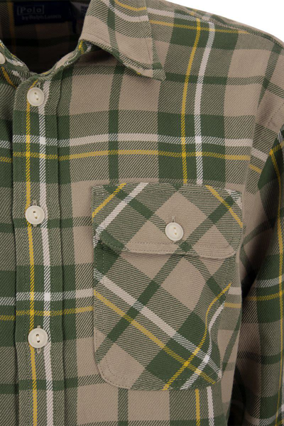 Shop Polo Ralph Lauren Cotton Twill Plaid Shirt In Beige/green