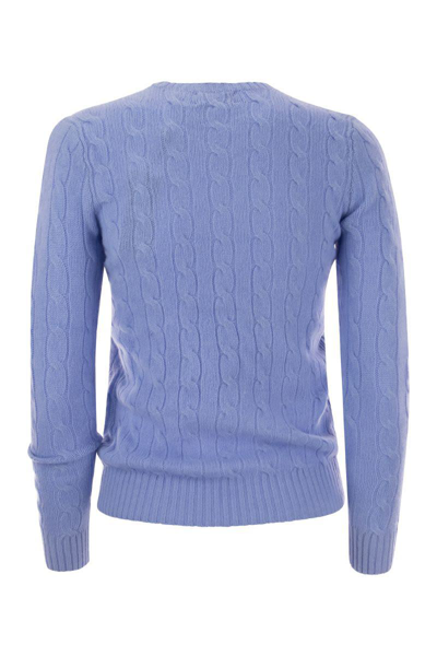 Shop Polo Ralph Lauren Wool And Cashmere Cable-knit Sweater In Light Blue