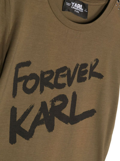 Shop Karl Lagerfeld Rockstud-embellished Crew-neck T-shirt In Green