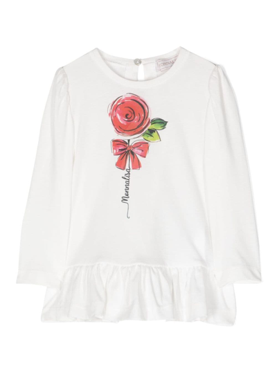 Monnalisa T-shirt Mit Rosen-print In White