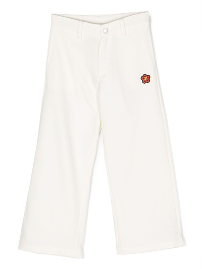 Shop Kenzo Logo-patch Straight-leg Trousers In Neutrals