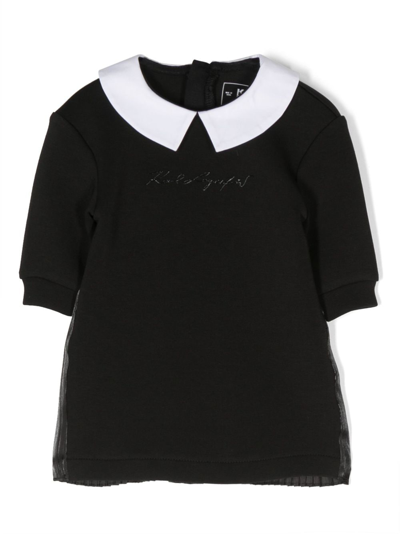 Shop Karl Lagerfeld Logo-embroidered Bib-collar Dress In Black