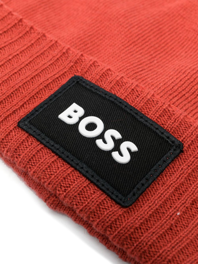 Shop Bosswear Embroidered-logo Beanie Hat In Orange