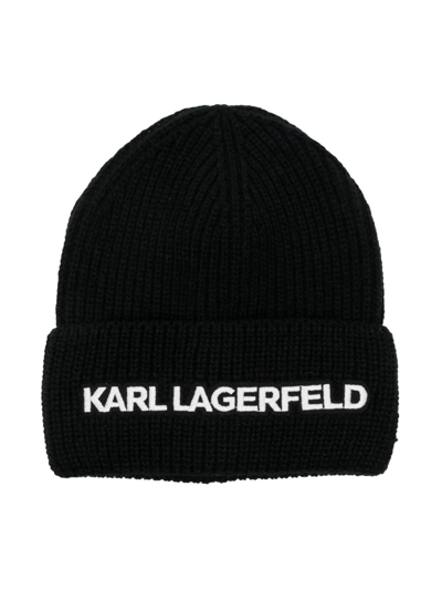 Shop Karl Lagerfeld Embroidered Logo Beanie In Black