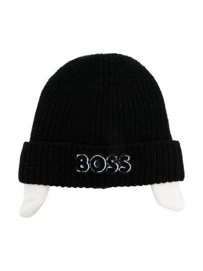 Shop Bosswear Embroidered-logo Ribbed Knit Beanie In Black