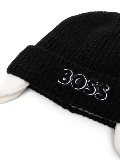 Bosswear Embroidered-logo Ribbed Knit Beanie In Black