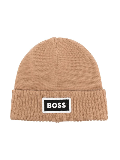 Shop Bosswear Logo-patch Knitted Beanie In Brown