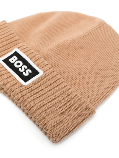 Shop Bosswear Logo-patch Knitted Beanie In Brown