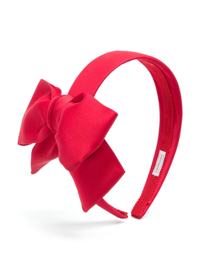 Shop Monnalisa Rhinestone-logo Bow-detailed Headband In Red