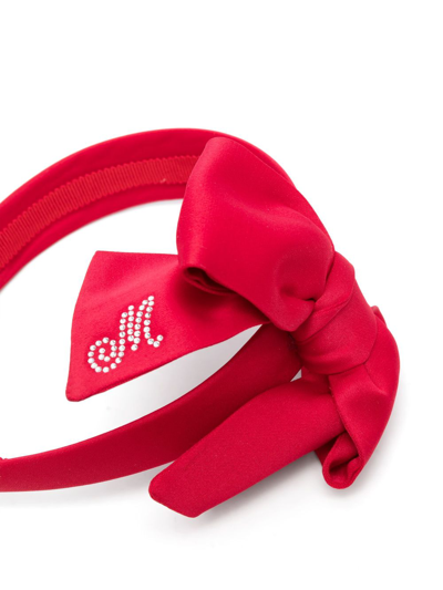 Shop Monnalisa Rhinestone-logo Bow-detailed Headband In Red