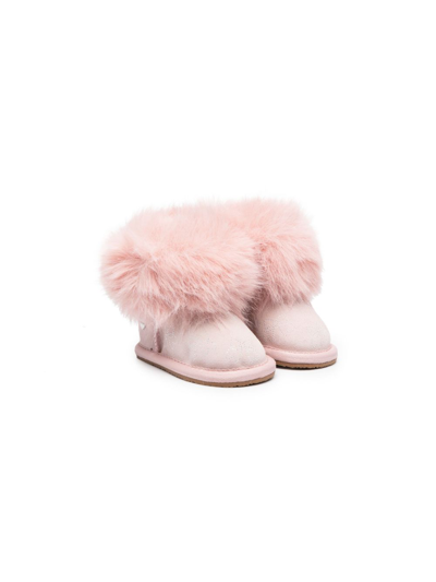 Shop Monnalisa Fur-ankle Suede Boots In Pink