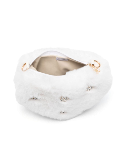 Shop Monnalisa Crystal-embellished Faux-fur Bag In White