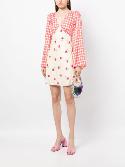 Shop Kitri Roosalie Graphic-print Mini Dress In Neutrals