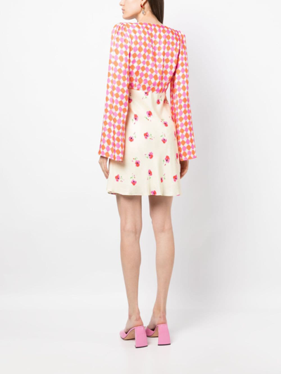 Shop Kitri Roosalie Graphic-print Mini Dress In Neutrals