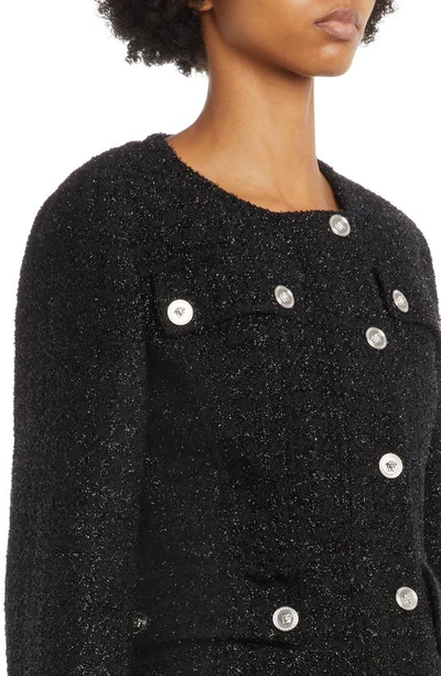 Shop Versace Virgin Wool Blend Tweed Jacket In 1b000 Black