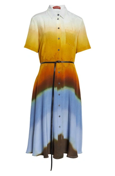 Shop Altuzarra Kiera Belted Silk Shirtdress In Golden Ochre Landscape
