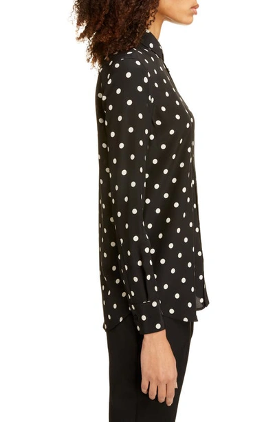 Shop Saint Laurent Large Dot Silk Shirt In Noir Off White