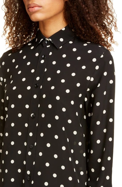 Shop Saint Laurent Large Dot Silk Shirt In Noir Off White