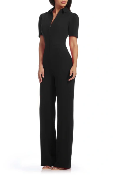 Dress The Population Gloria Front Zip Jumpsuit In Black
