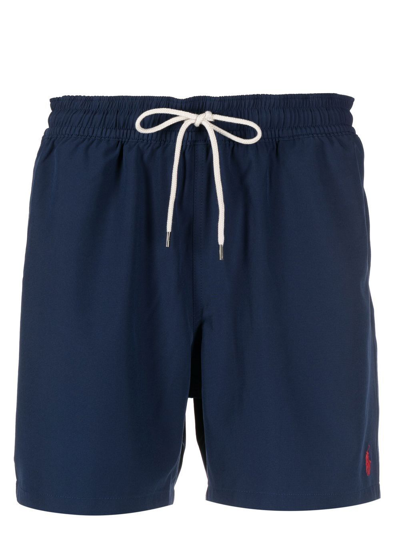 Shop Polo Ralph Lauren Embroidered Polo Pony Swim Shorts In Blue