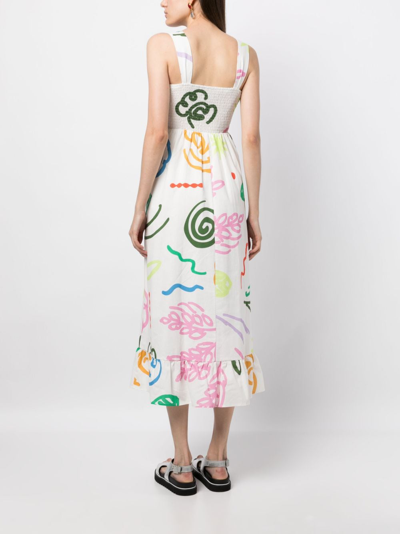 Shop Olivia Rubin Bellamy Graphic-print Midi Dress In White