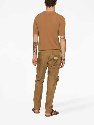 Shop Dolce & Gabbana Ripped Slim-fit Jeans In Brown