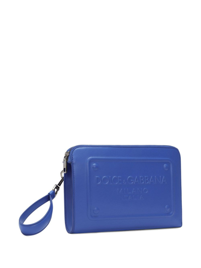 Shop Dolce & Gabbana Raised-logo Leather Clutch In Blue