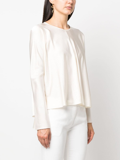 Shop Forte Forte Draped Stretch Silk Blouse In Neutrals