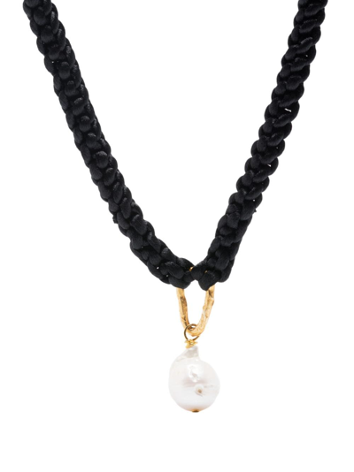 Shop Forte Forte Pearl-pendant Macramé Necklace In Black