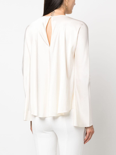 Shop Forte Forte Draped Stretch Silk Blouse In Neutrals